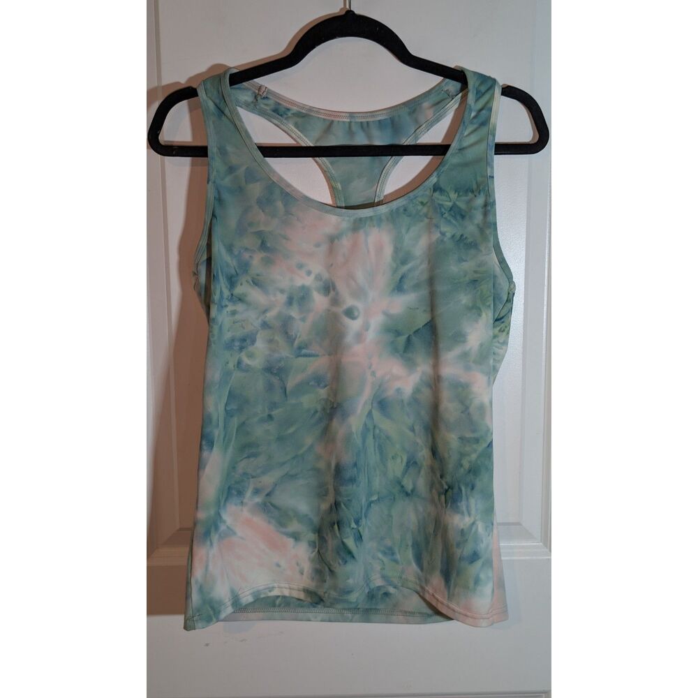 Womens 3X Tie Dye Racerback Athletic Tank Top Blue Green Pink Activewear